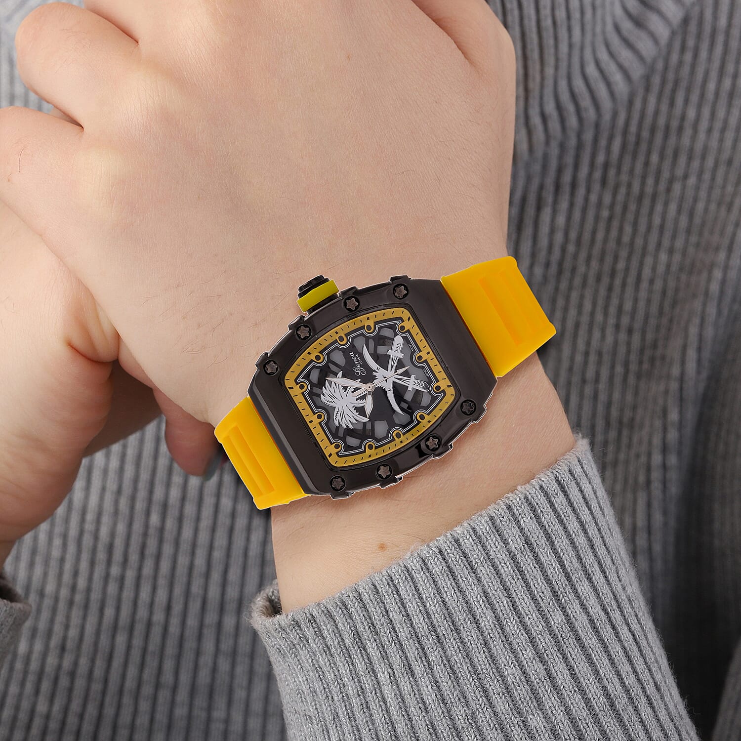 GENOA Japan Movt. 3ATM WR Black Dial Watch with Yellow Colour Strap