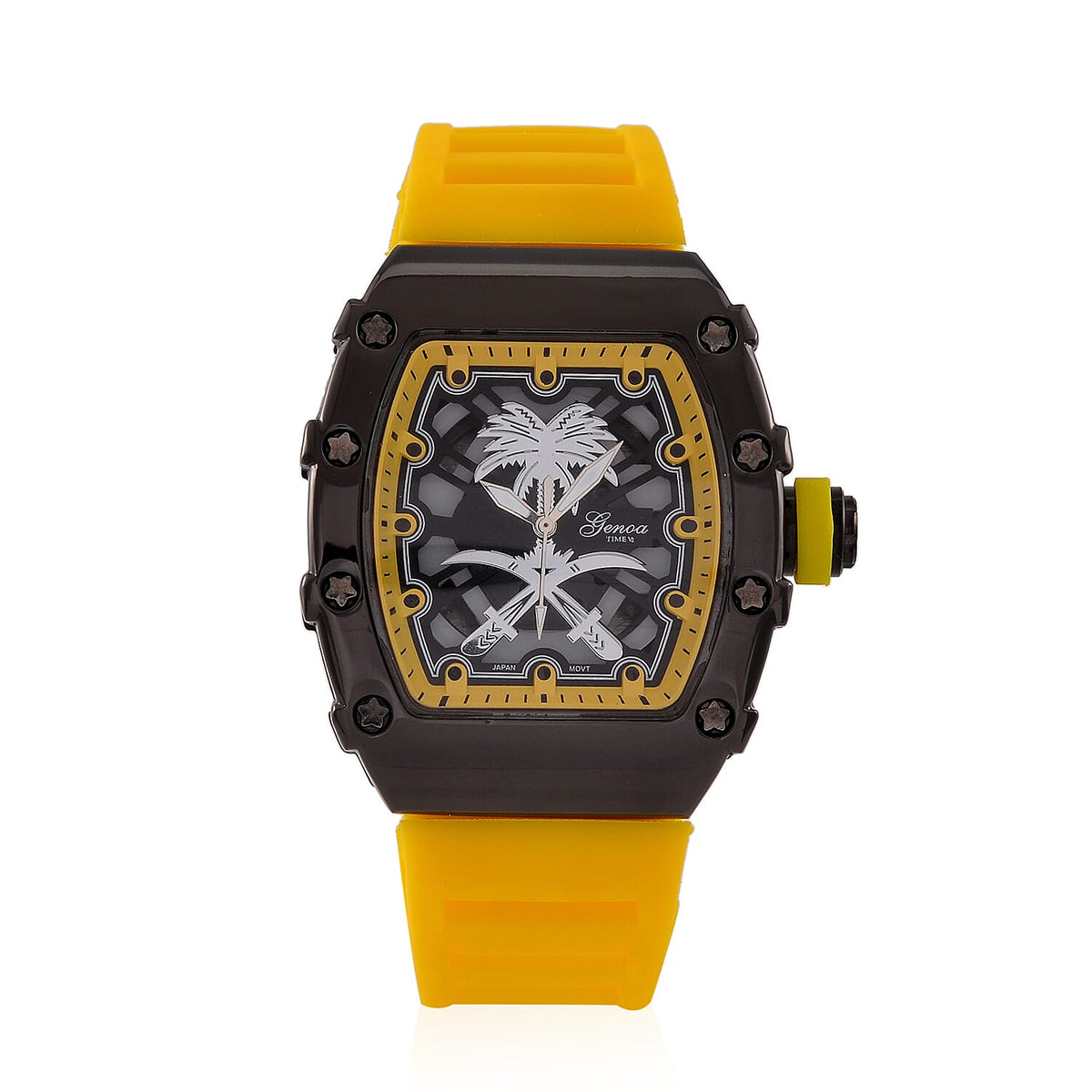 GENOA Japan Movt. 3ATM WR Black Dial Watch with Yellow Colour Strap