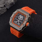 GENOA Japan Movt. 3ATM WR Black Dial Watch with Orange Colour Strap