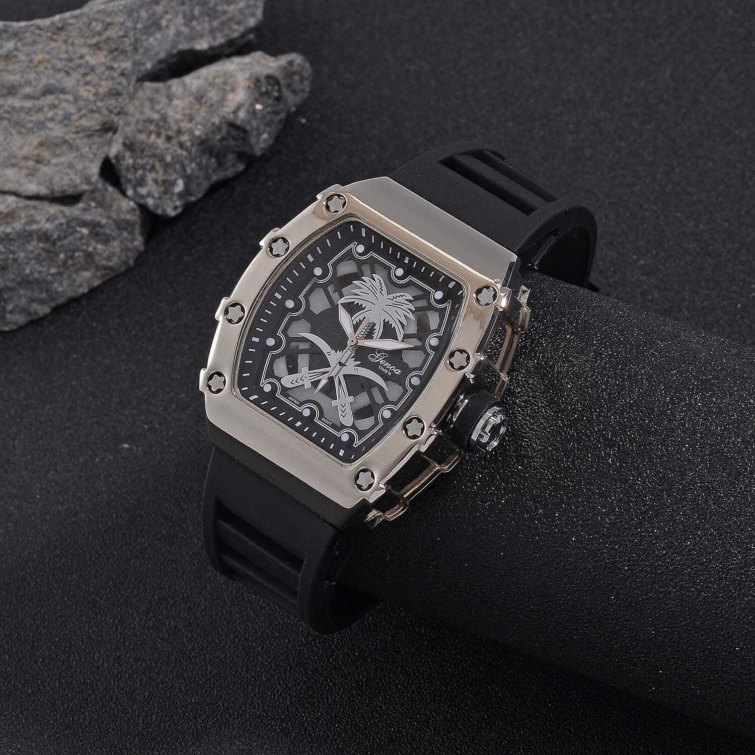 GENOA Japan Movt. 3ATM WR Black Dial Watch with Black Colour Strap