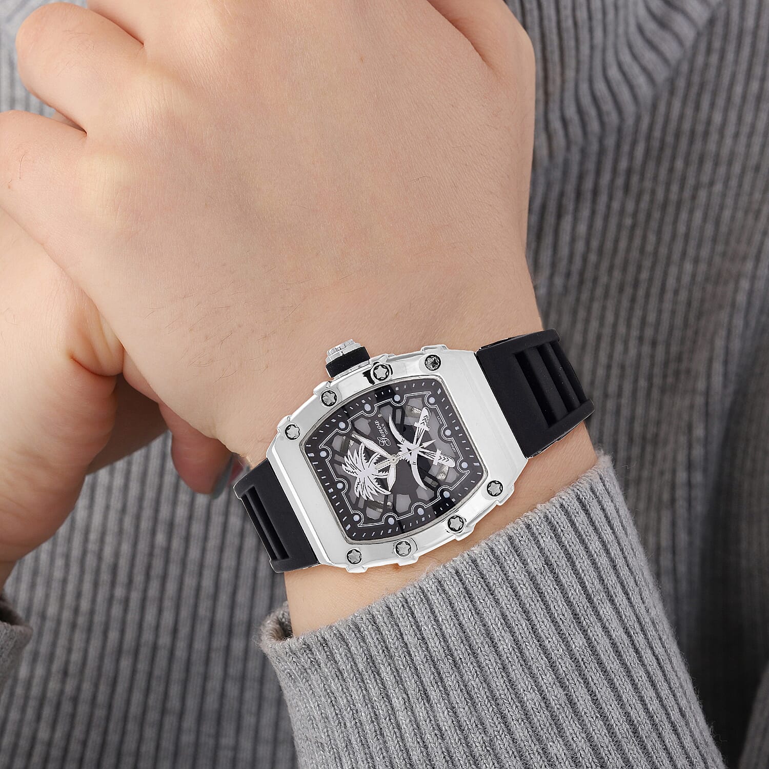 GENOA Japan Movt. 3ATM WR Black Dial Watch with Black Colour Strap