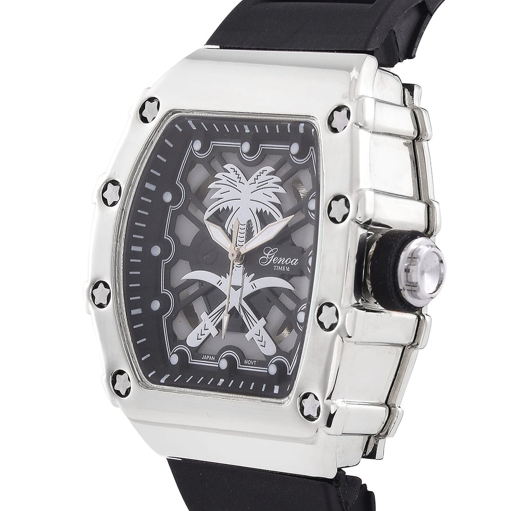 GENOA Japan Movt. 3ATM WR Black Dial Watch with Black Colour Strap