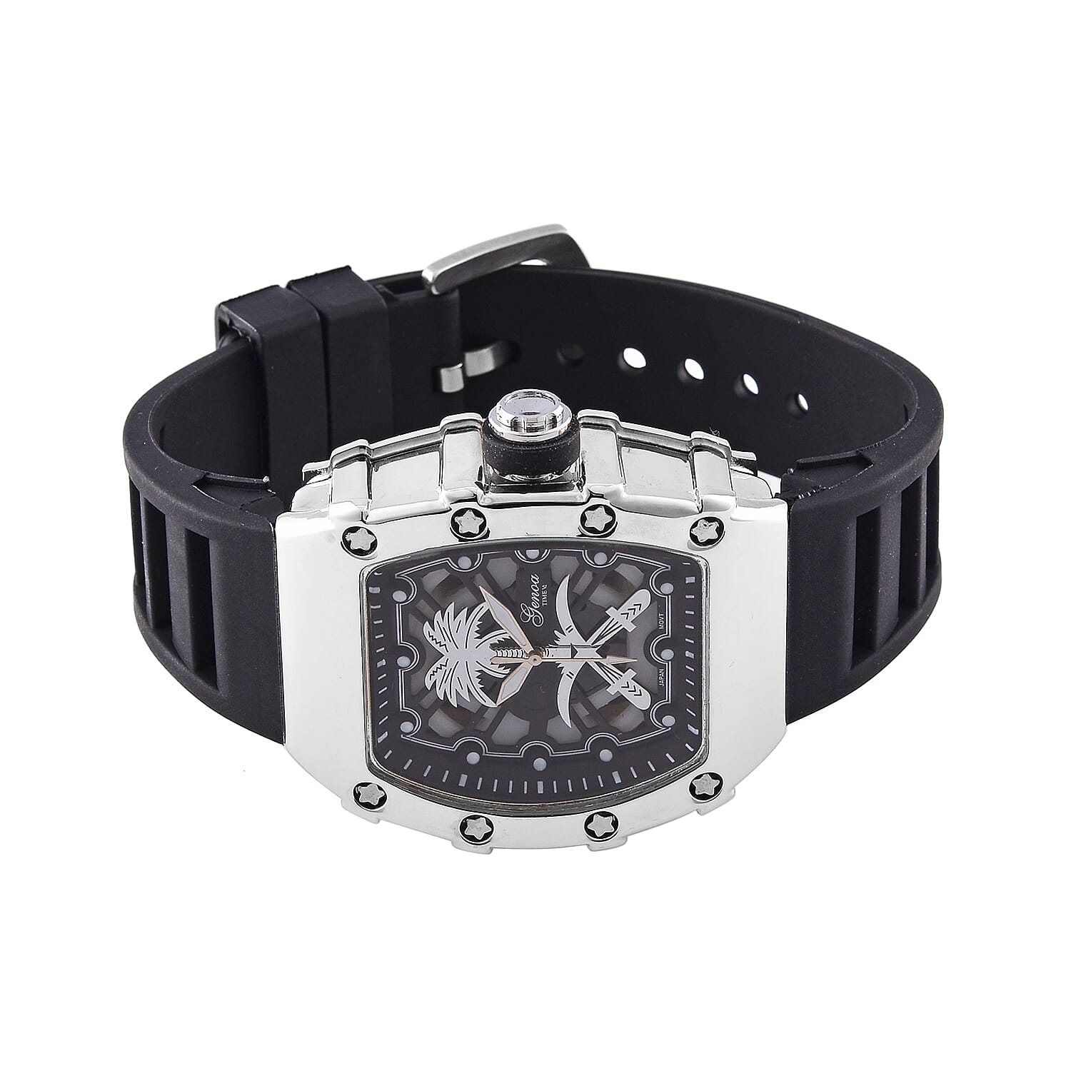 GENOA Japan Movt. 3ATM WR Black Dial Watch with Black Colour Strap