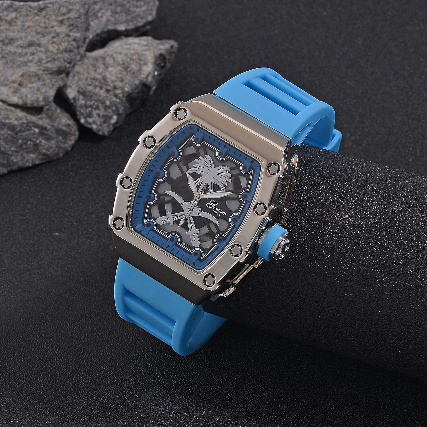 GENOA Japan Movt. 3ATM WR Black Dial Watch with Blue Colour Strap