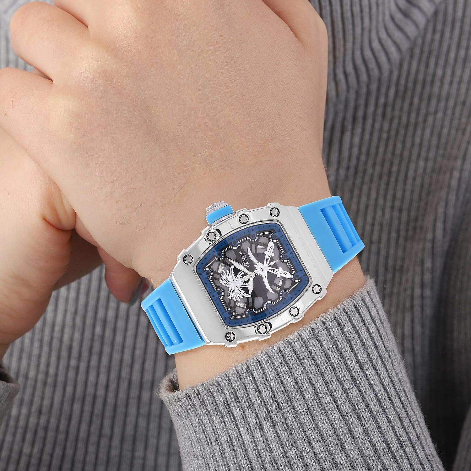 GENOA Japan Movt. 3ATM WR Black Dial Watch with Blue Colour Strap