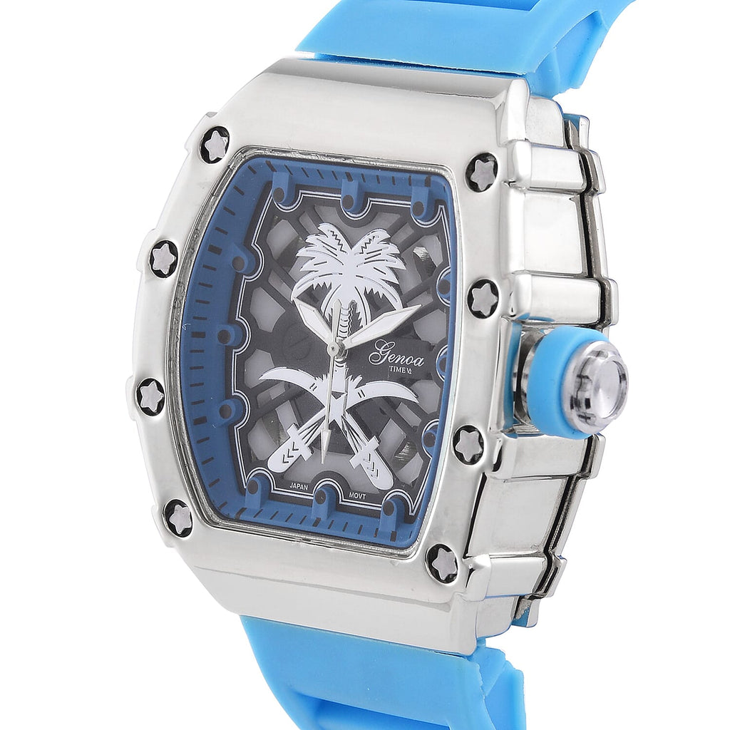 GENOA Japan Movt. 3ATM WR Black Dial Watch with Blue Colour Strap