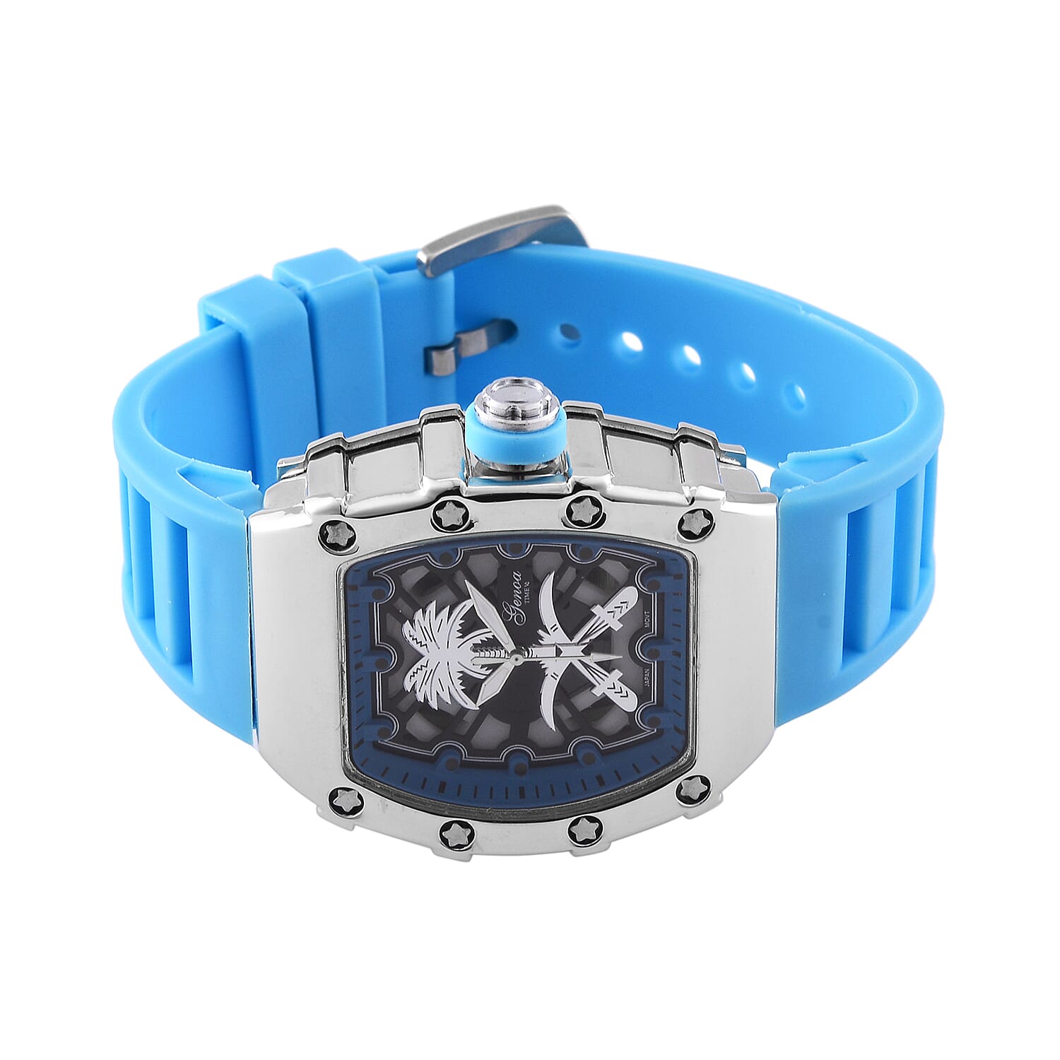 GENOA Japan Movt. 3ATM WR Black Dial Watch with Blue Colour Strap