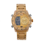 GENOA TIME V2 Japan Movement Multifucntional LED & Gold Literal Dial 3 ATM WR Watch with Stainless Steel Gold Buckle