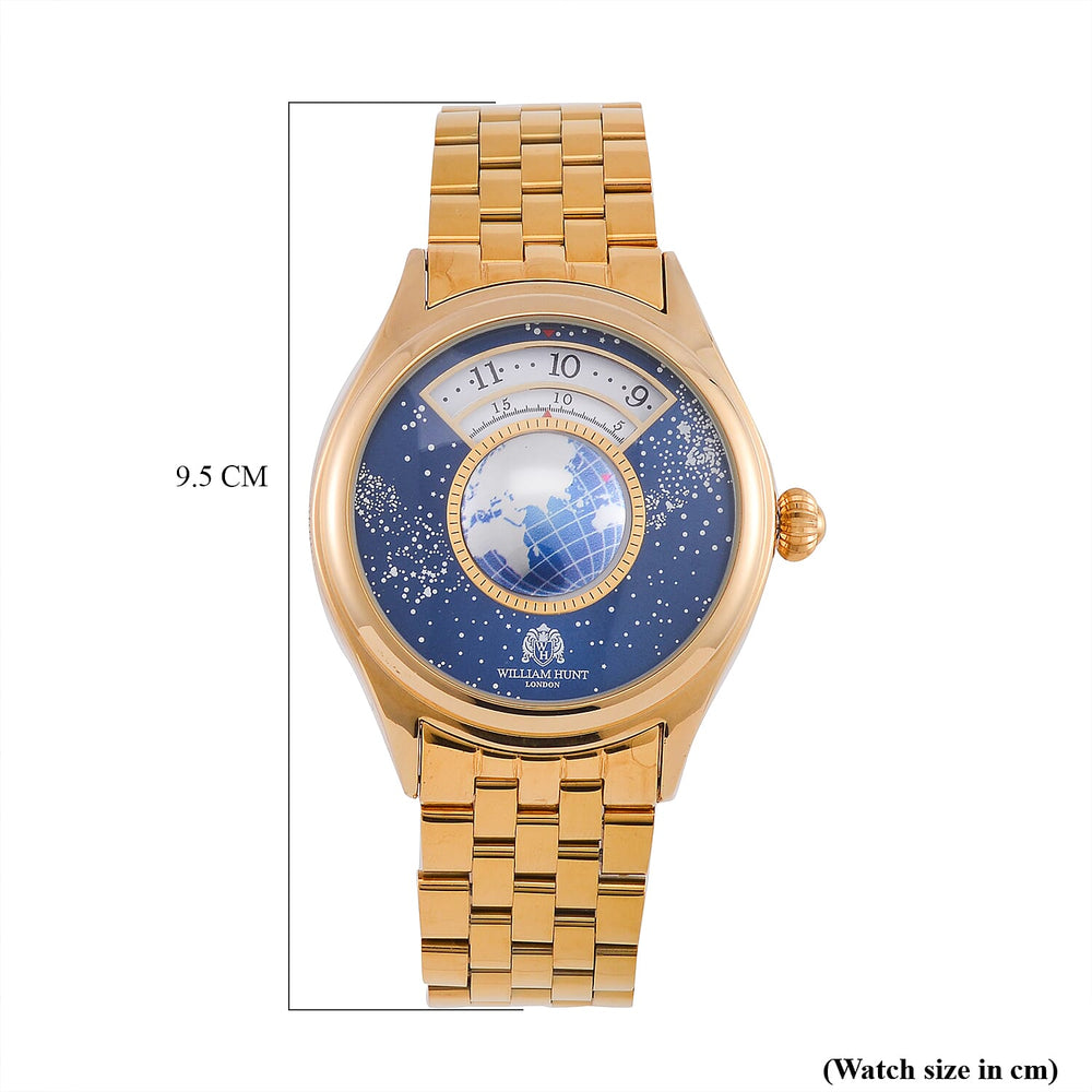 William Hunt Limited Edition Constellation Automatic Watch With Rotating Globe Presented in a Gift Box - Gold