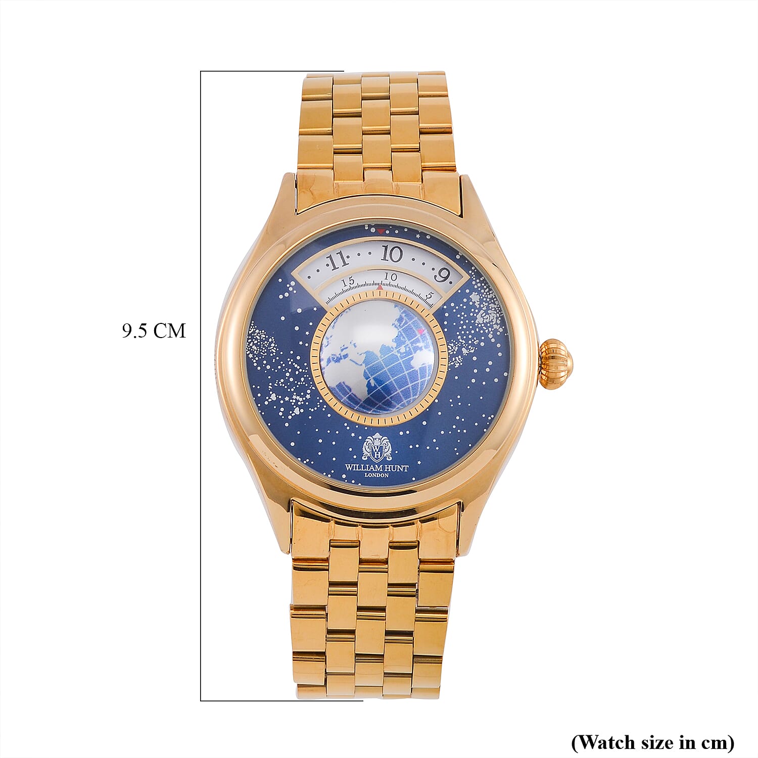 William Hunt Limited Edition Constellation Automatic Watch With Rotating Globe Presented in a Gift Box - Gold