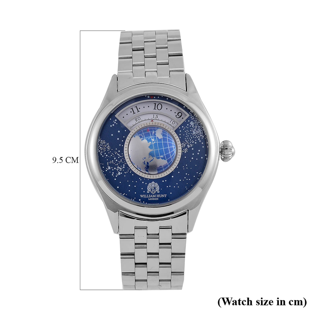 William Hunt Limited Edition Constellation Automatic Watch With Rotating Globe Presented in a Gift Box - Silver