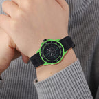 STRADA PC21S Japan Movt. Water Resistant Black Dial Mens Watch with Black Colour Silicone Strap and Neon Green-Tone Case