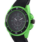 STRADA PC21S Japan Movt. Water Resistant Black Dial Mens Watch with Black Colour Silicone Strap and Neon Green-Tone Case