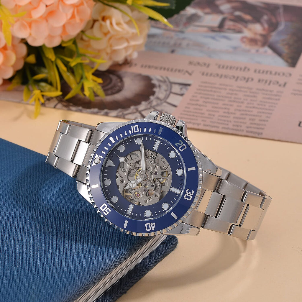 Genoa Time Limited Edition Automatic Skeleton Dial Watch - 3ATM Water Resistant - Presented in a gift box - Blue