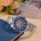 Genoa Time Limited Edition Automatic Skeleton Dial Watch - 3ATM Water Resistant - Presented in a gift box - Blue