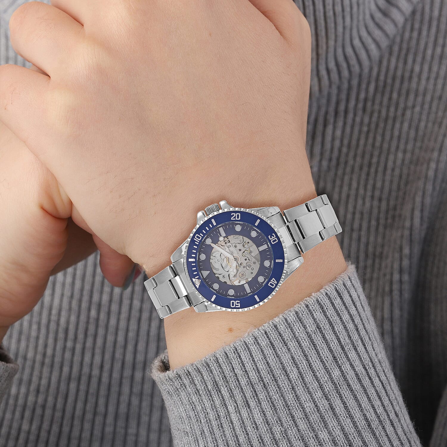 Genoa Time Limited Edition Automatic Skeleton Dial Watch - 3ATM Water Resistant - Presented in a gift box - Blue