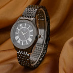 STRADA Japanese Movement Water Resistant Black Sunshine Hydraulic Dial Watch with Black Color Stainless Steel Strap