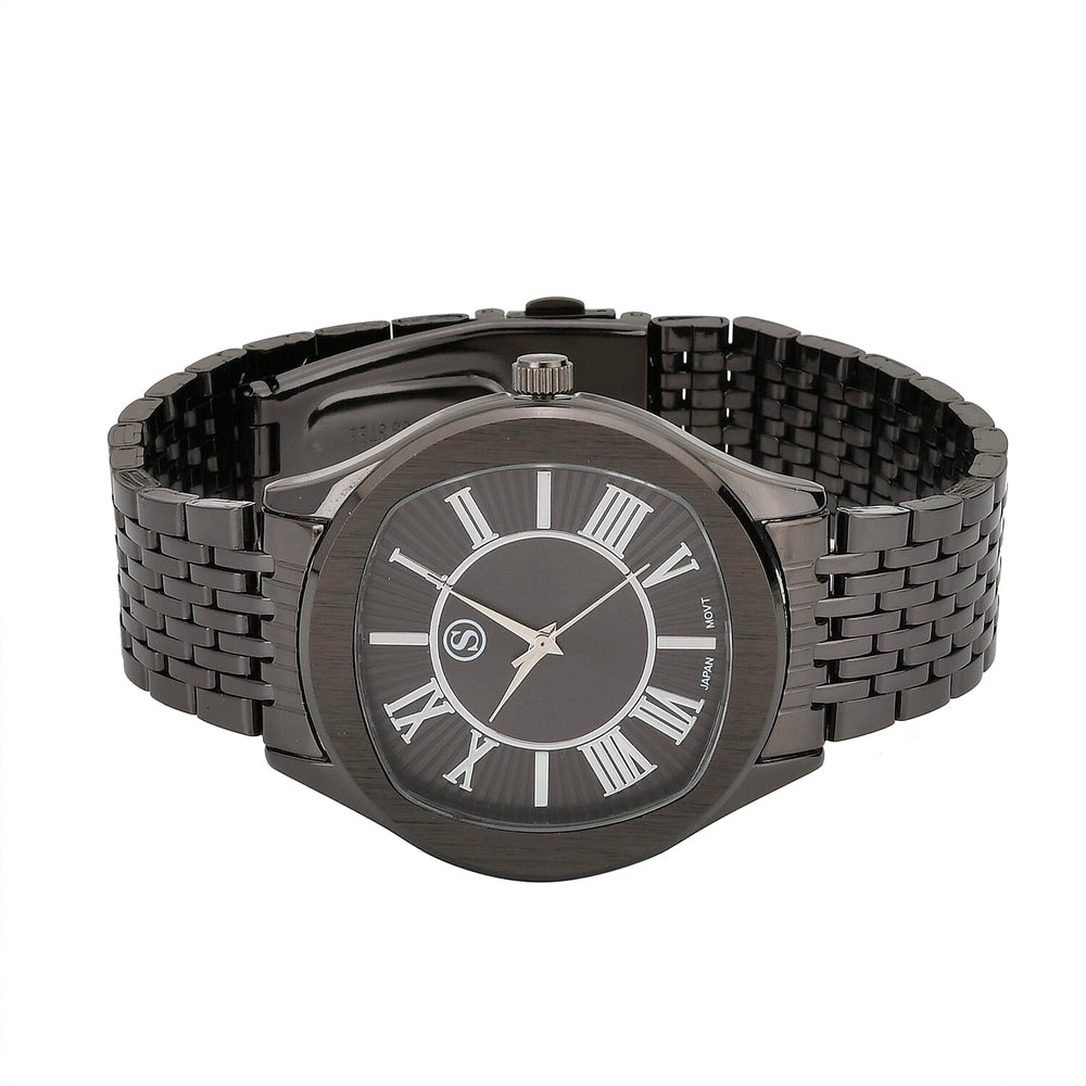 STRADA Japanese Movement Water Resistant Black Sunshine Hydraulic Dial Watch with Black Color Stainless Steel Strap