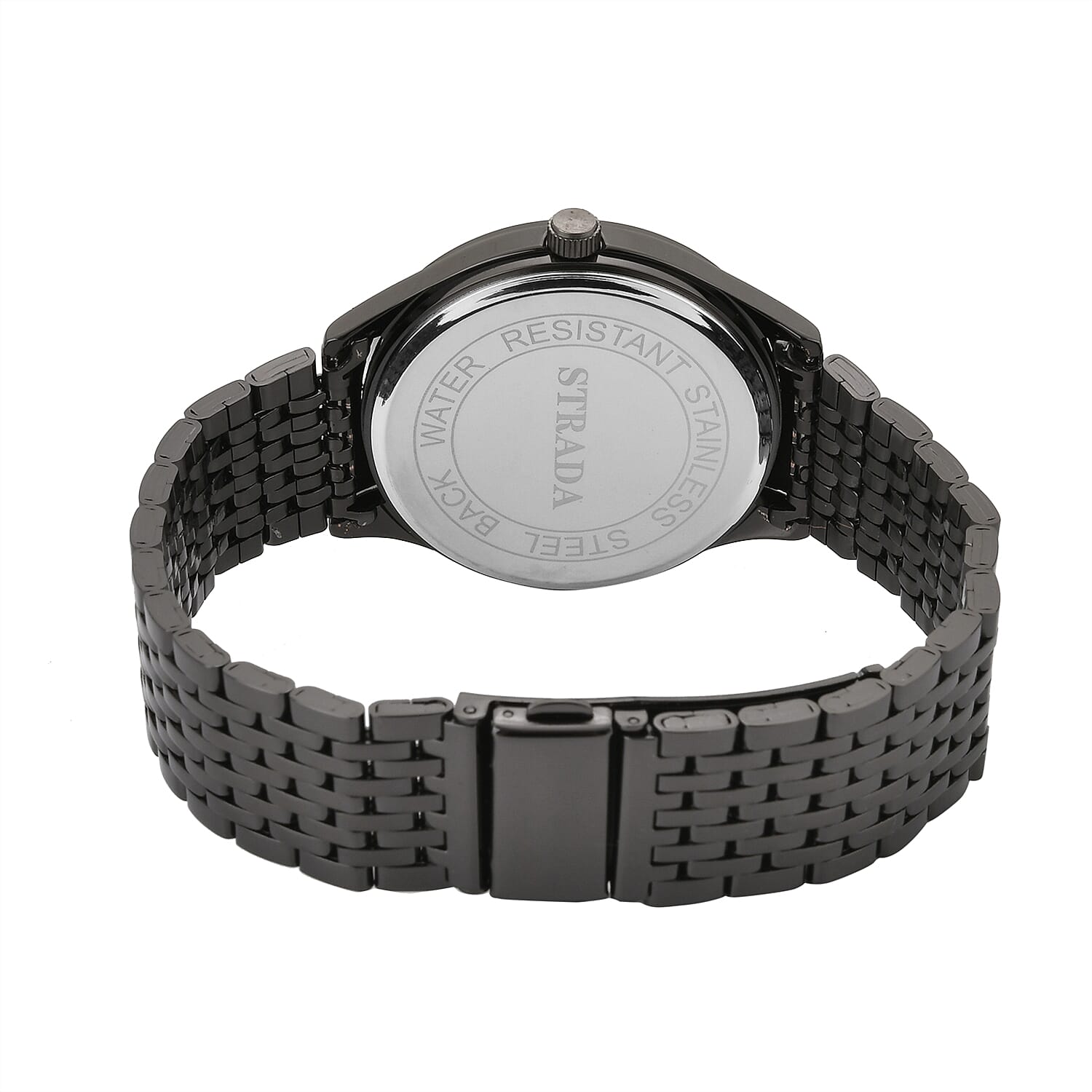 STRADA Japanese Movement Water Resistant Black Sunshine Hydraulic Dial Watch with Black Color Stainless Steel Strap