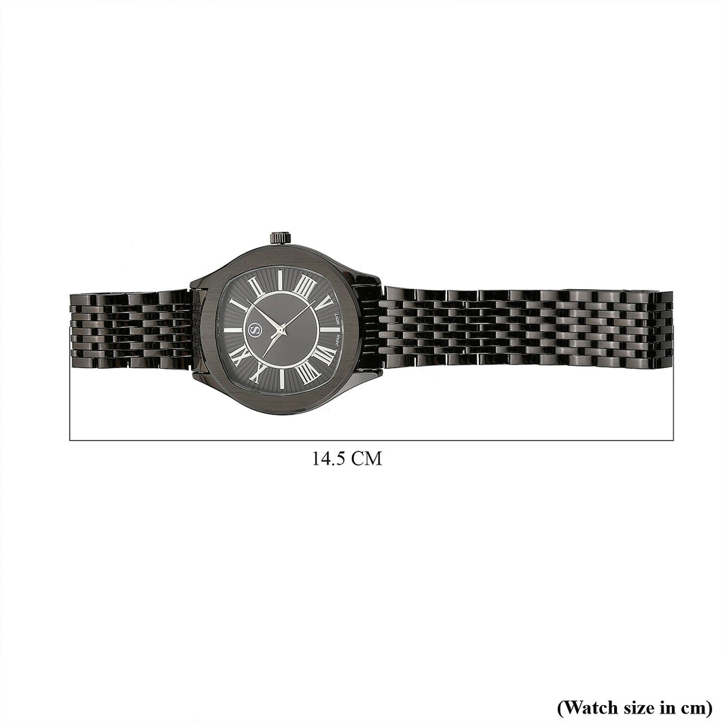 STRADA Japanese Movement Water Resistant Black Sunshine Hydraulic Dial Watch with Black Color Stainless Steel Strap