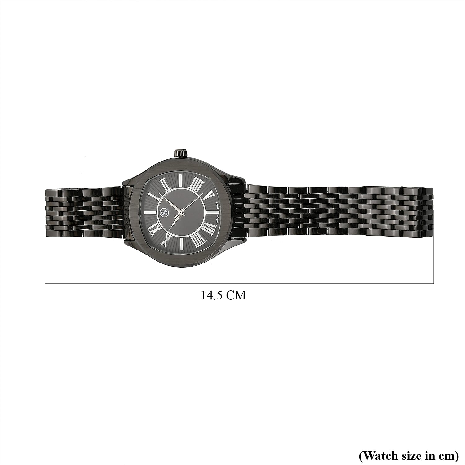 STRADA Japanese Movement Water Resistant Black Sunshine Hydraulic Dial Watch with Black Color Stainless Steel Strap