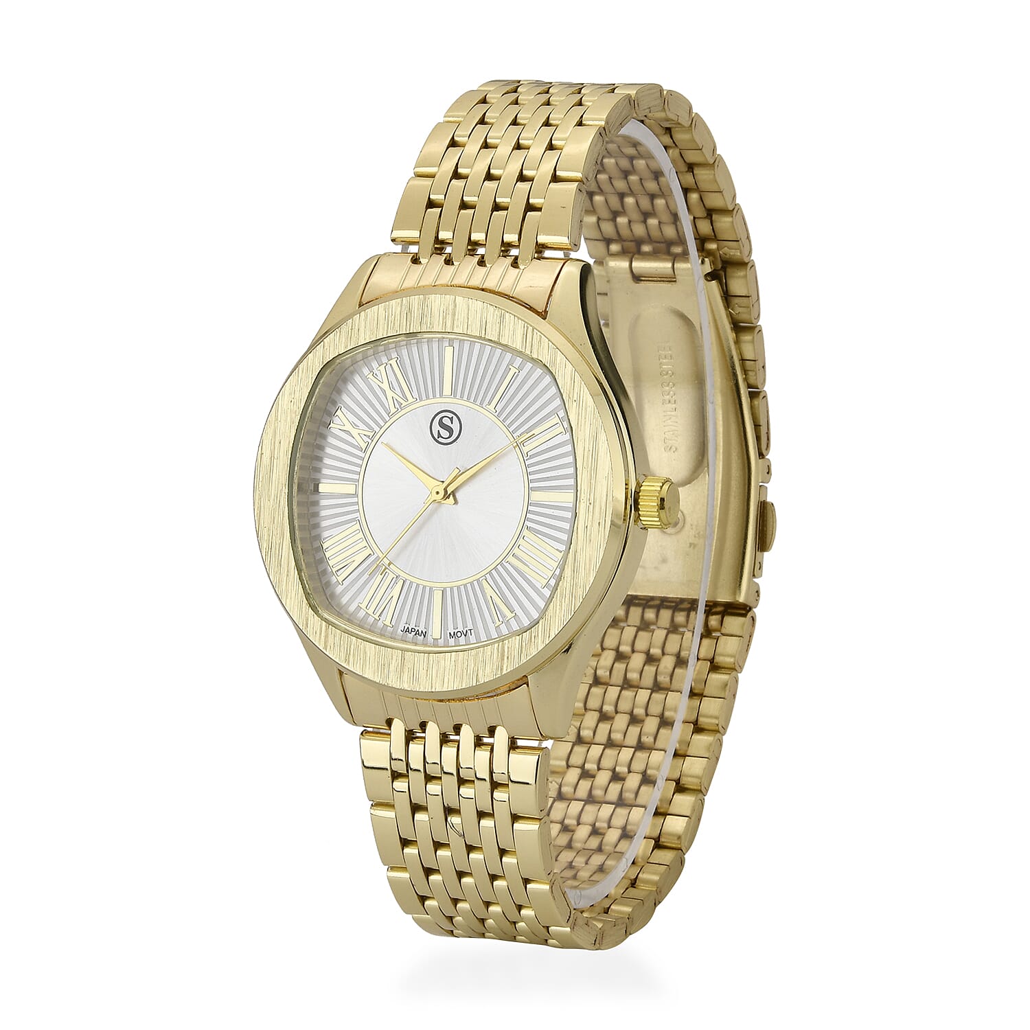 STRADA PC21S Japanese Movement Water Resistant White Sunshine Hydraulic Dial Watch with Gold Color Stainless Steel Strap