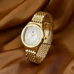 STRADA PC21S Japanese Movement Water Resistant White Sunshine Hydraulic Dial Watch with Gold Color Stainless Steel Strap