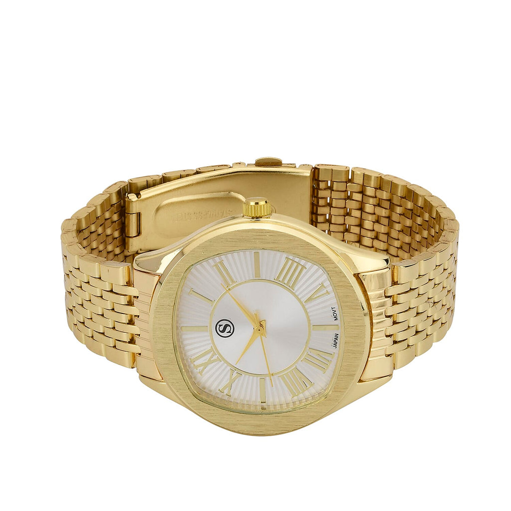 STRADA PC21S Japanese Movement Water Resistant White Sunshine Hydraulic Dial Watch with Gold Color Stainless Steel Strap