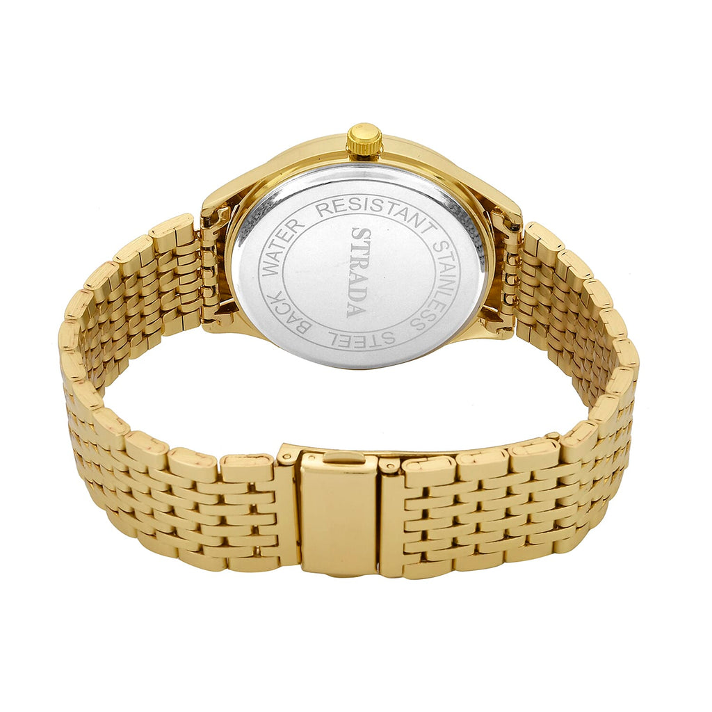 STRADA PC21S Japanese Movement Water Resistant White Sunshine Hydraulic Dial Watch with Gold Color Stainless Steel Strap