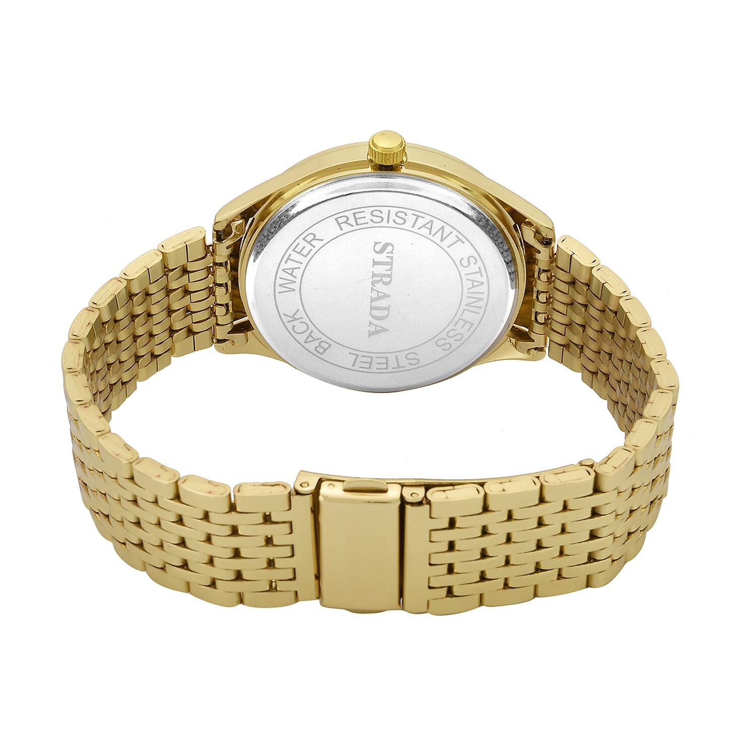 STRADA PC21S Japanese Movement Water Resistant White Sunshine Hydraulic Dial Watch with Gold Color Stainless Steel Strap