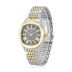 STRADA Japanese Movement Water Resistant Black Sunshine Hydraulic Dial Watch with Two-Tone Stainless Steel Strap
