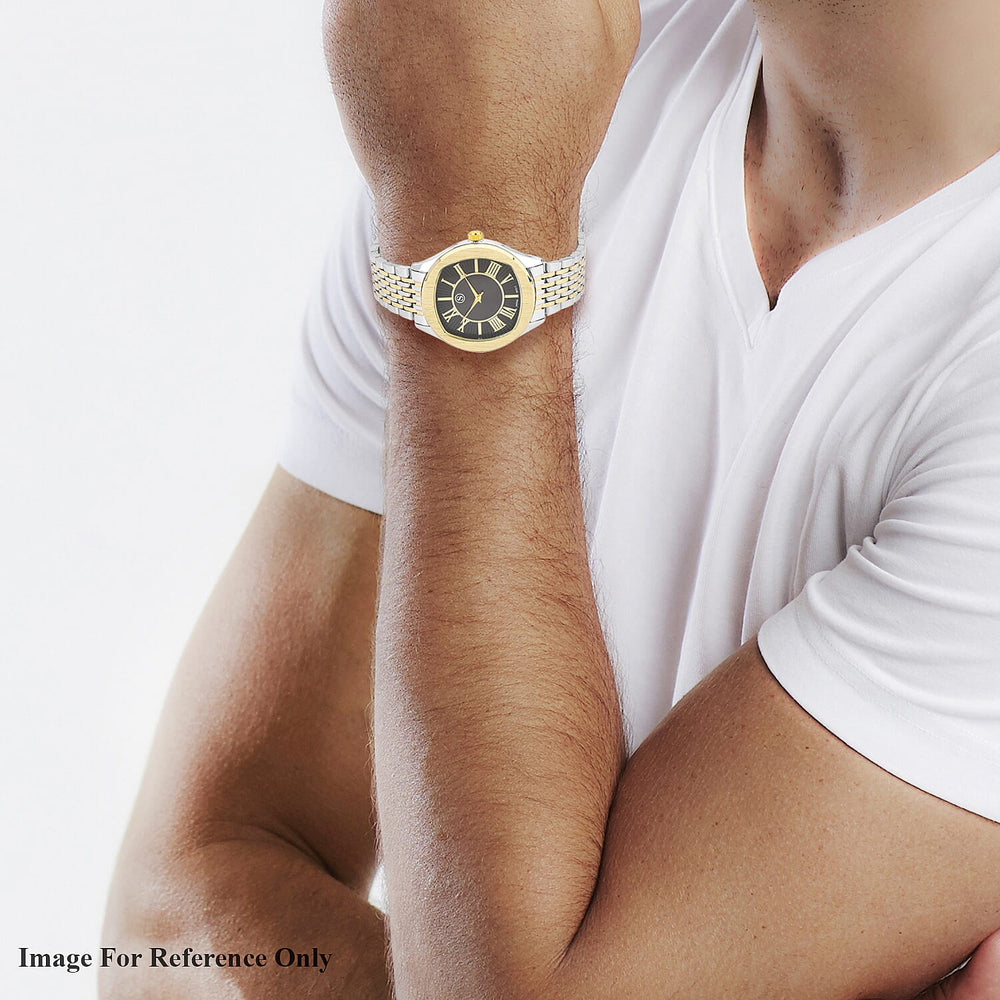STRADA Japanese Movement Water Resistant Black Sunshine Hydraulic Dial Watch with Two-Tone Stainless Steel Strap