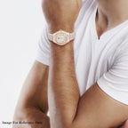 STRADA Japanese Movement Water Resistant White Sunshine Hydraulic Dial Watch with Two-Tone Stainless Steel Strap