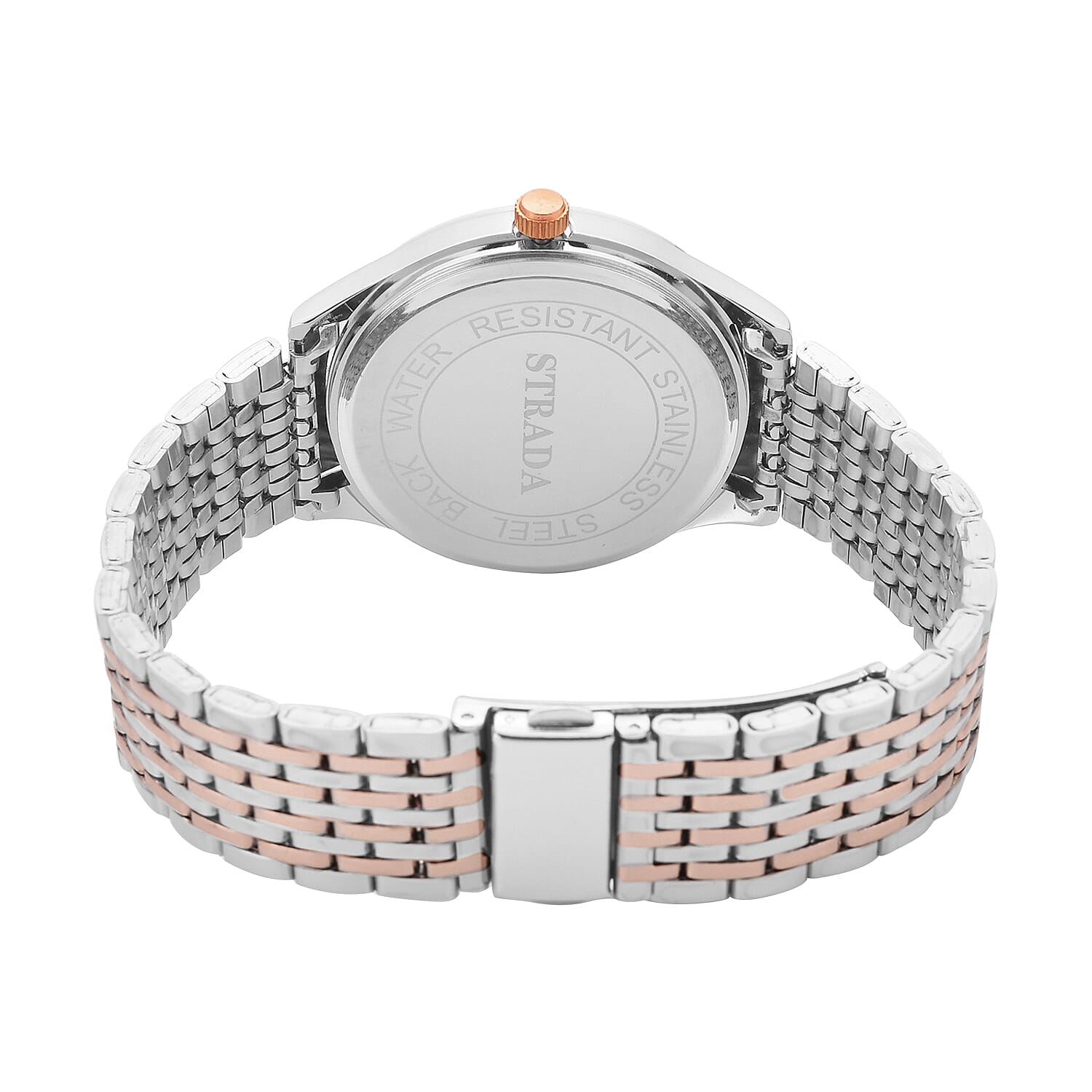 STRADA Japanese Movement Water Resistant White Sunshine Hydraulic Dial Watch with Two-Tone Stainless Steel Strap