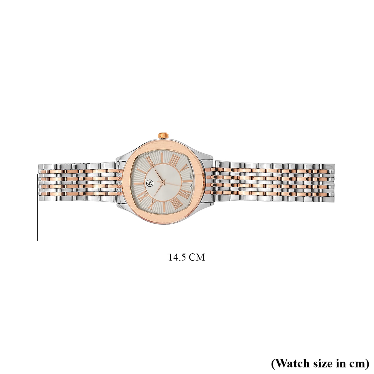 STRADA Japanese Movement Water Resistant White Sunshine Hydraulic Dial Watch with Two-Tone Stainless Steel Strap