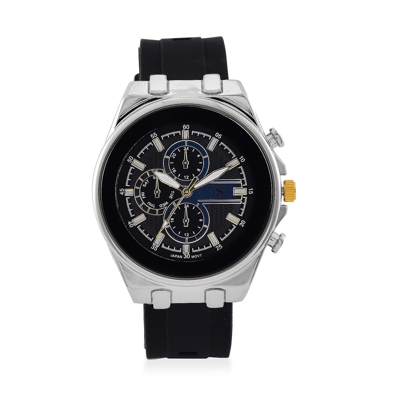 STRADA Japanese Movement Water Resistant Hydraulic Dial Watch with Black Colour Silicone Strap
