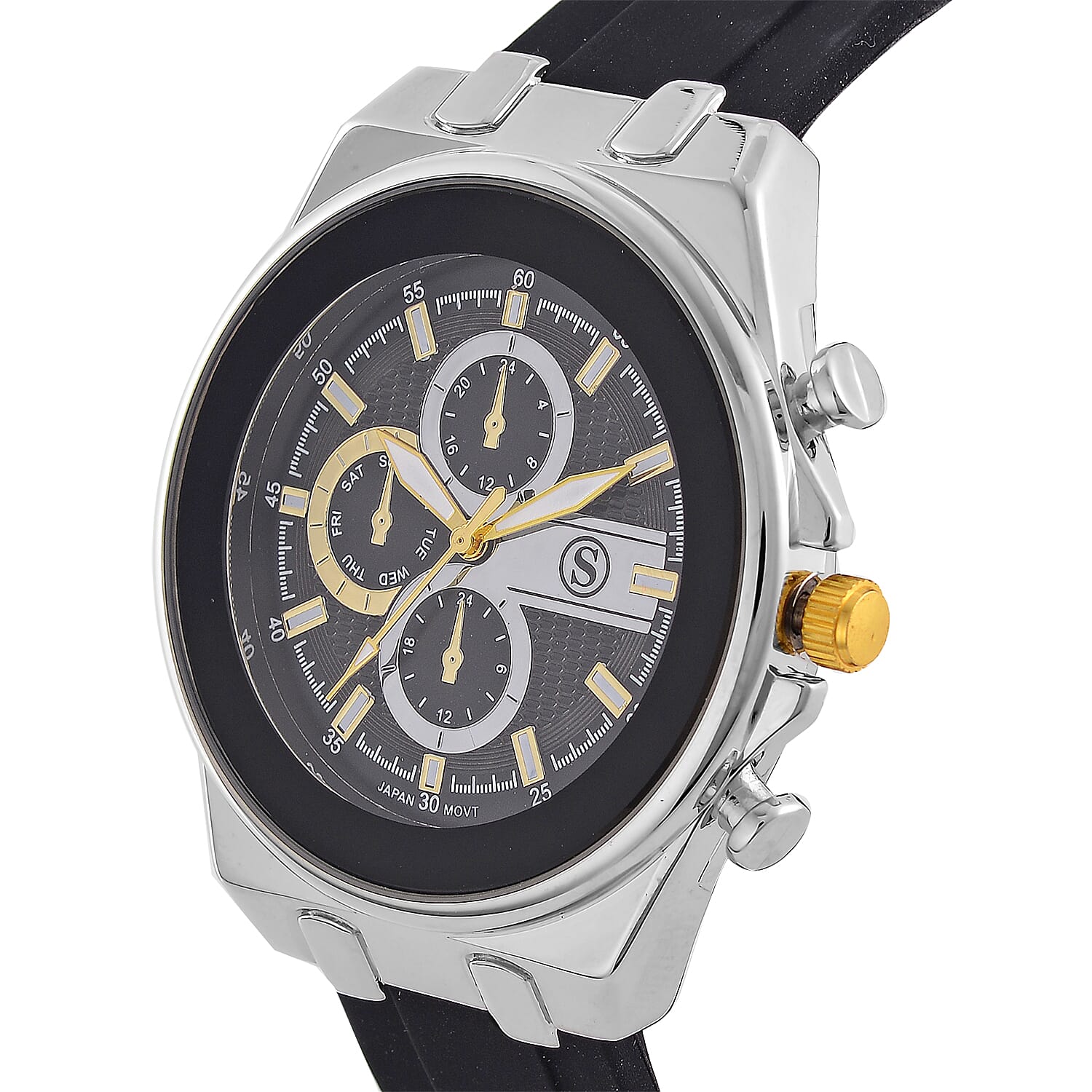 STRADA Japanese Movement Water Resistant Hydraulic Dial Watch with Black Colour Silicone Strap