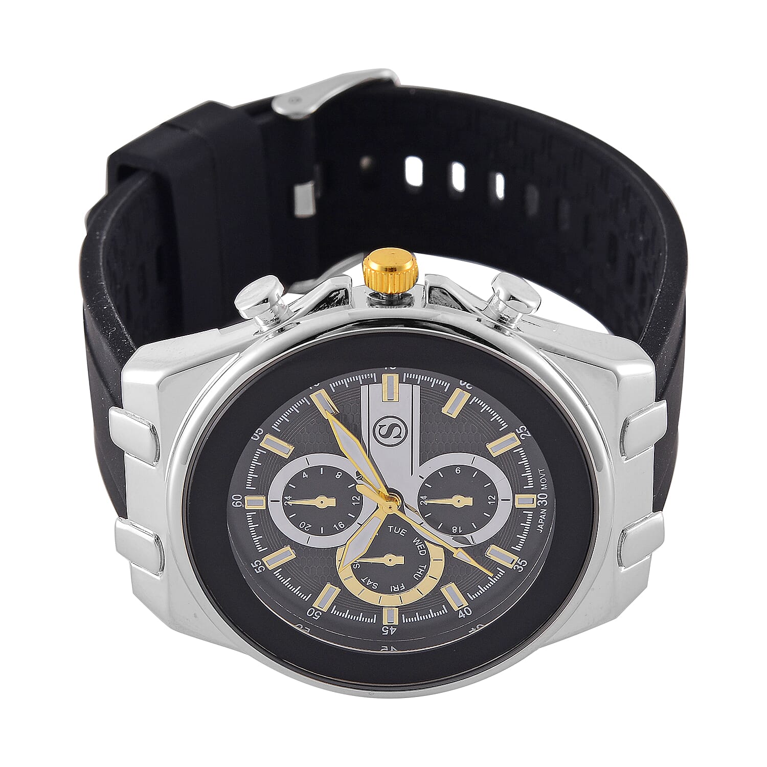 STRADA Japanese Movement Water Resistant Hydraulic Dial Watch with Black Colour Silicone Strap