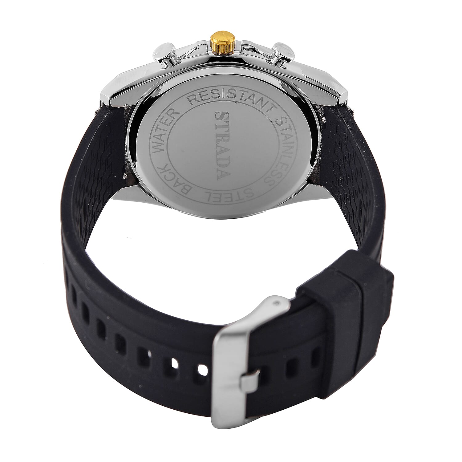STRADA Japanese Movement Water Resistant Hydraulic Dial Watch with Black Colour Silicone Strap