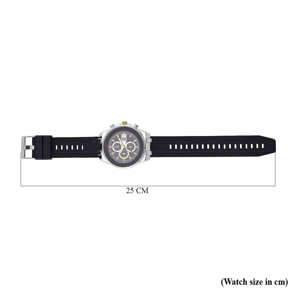 STRADA Japanese Movement Water Resistant Hydraulic Dial Watch with Black Colour Silicone Strap