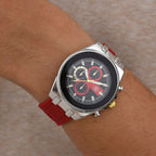 STRADA Japanese Movement Water Resistant Black Hydraulic Dial Watch with Red Colour Silicone Strap