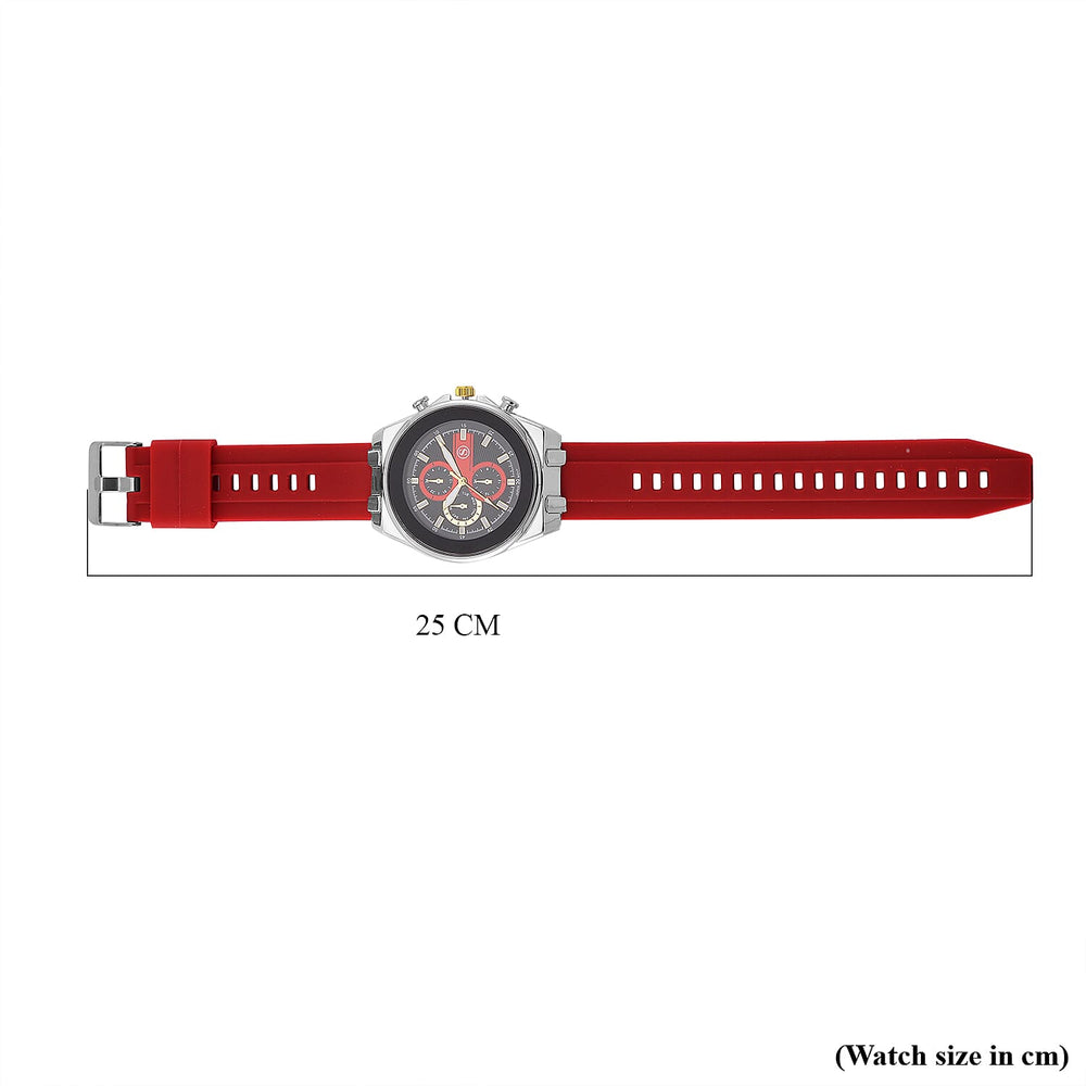 STRADA Japanese Movement Water Resistant Black Hydraulic Dial Watch with Red Colour Silicone Strap