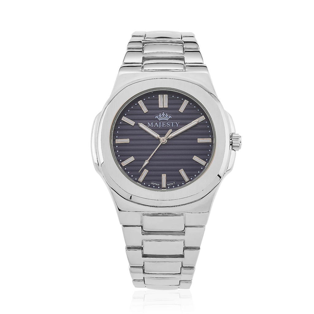 ONE TIME DEAL - Majesty Miyota 2035 Movement 3ATM Water Resistant Navy Blue Hydraulic Dial Watch with Silver Colour Strap