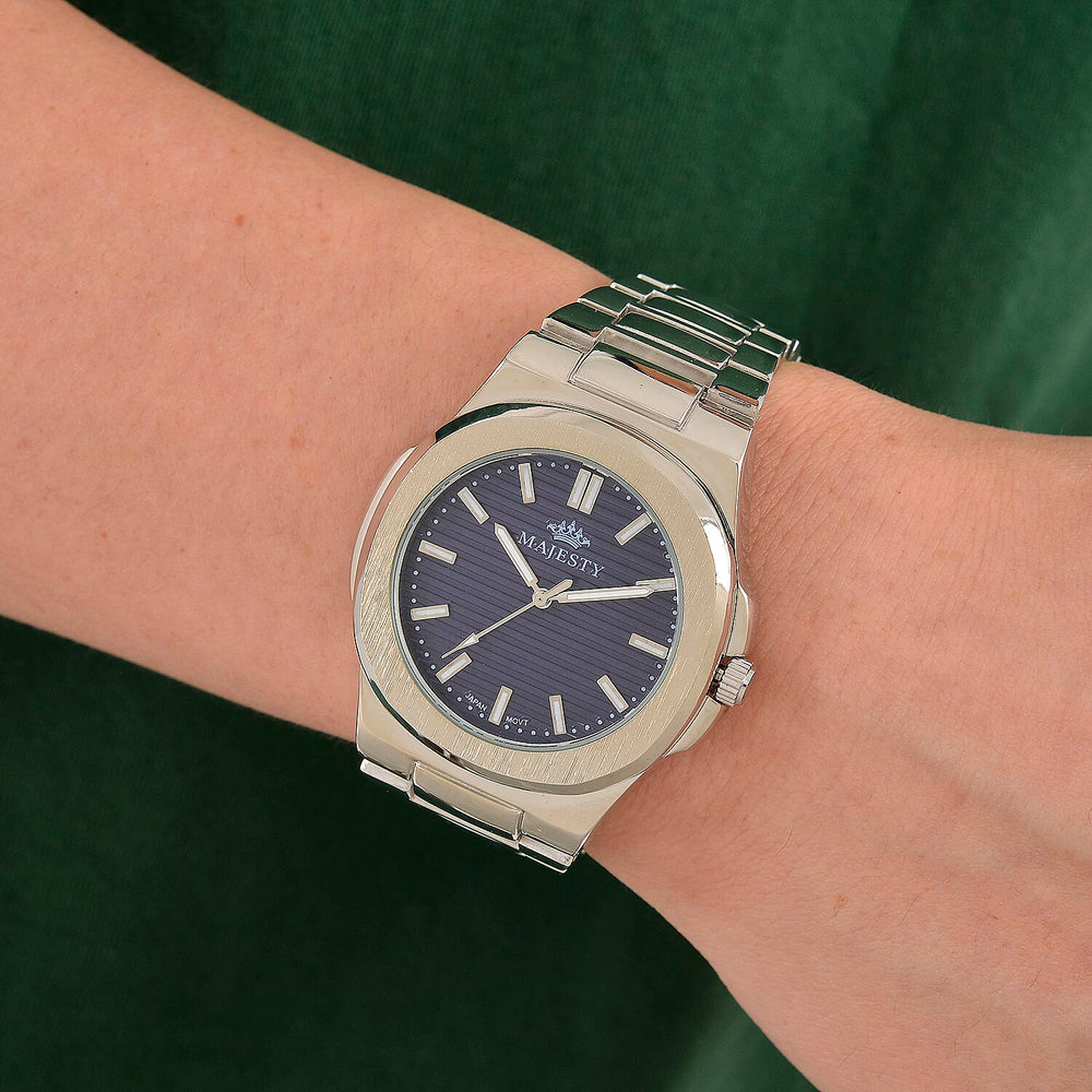 ONE TIME DEAL - Majesty Miyota 2035 Movement 3ATM Water Resistant Navy Blue Hydraulic Dial Watch with Silver Colour Strap