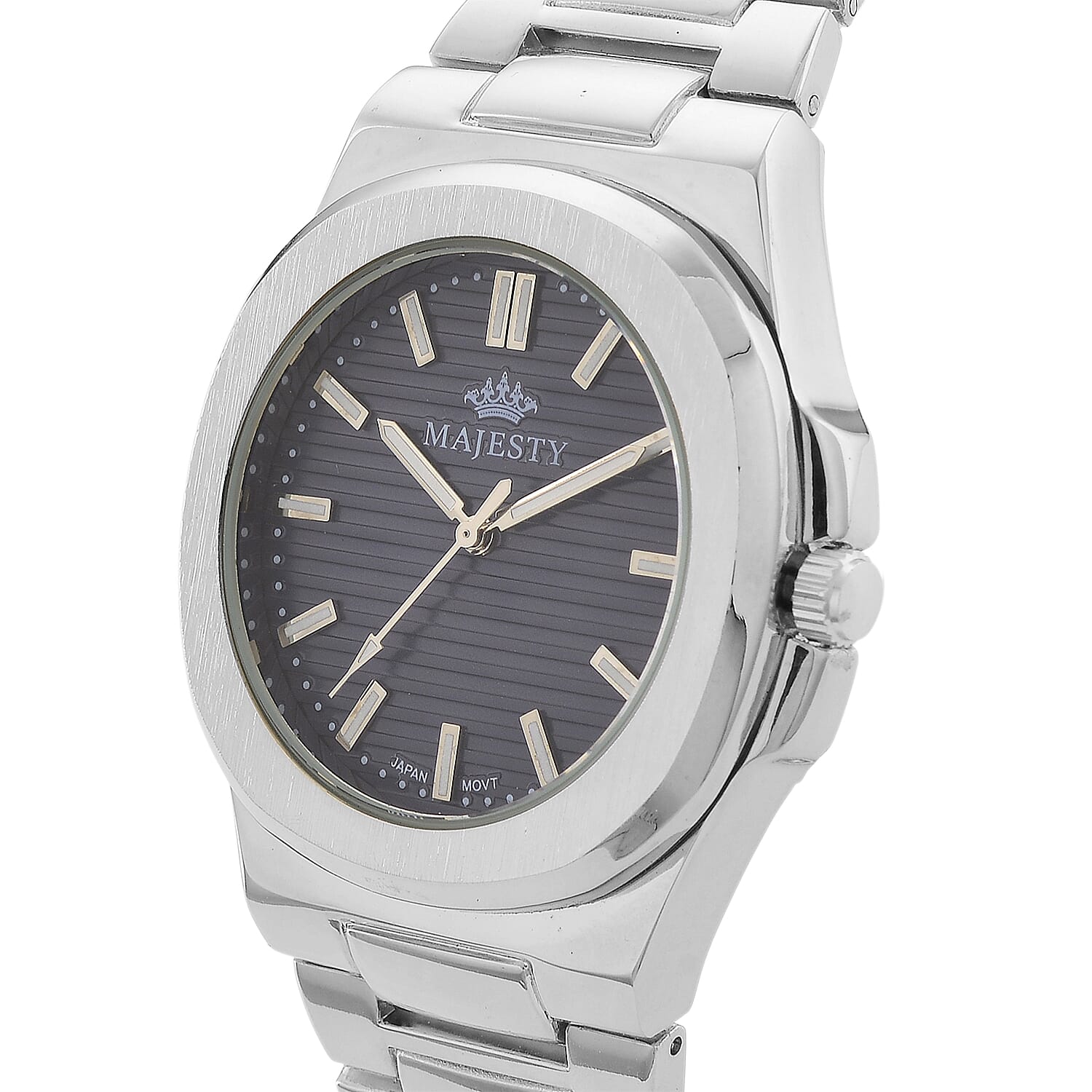 ONE TIME DEAL - Majesty Miyota 2035 Movement 3ATM Water Resistant Navy Blue Hydraulic Dial Watch with Silver Colour Strap
