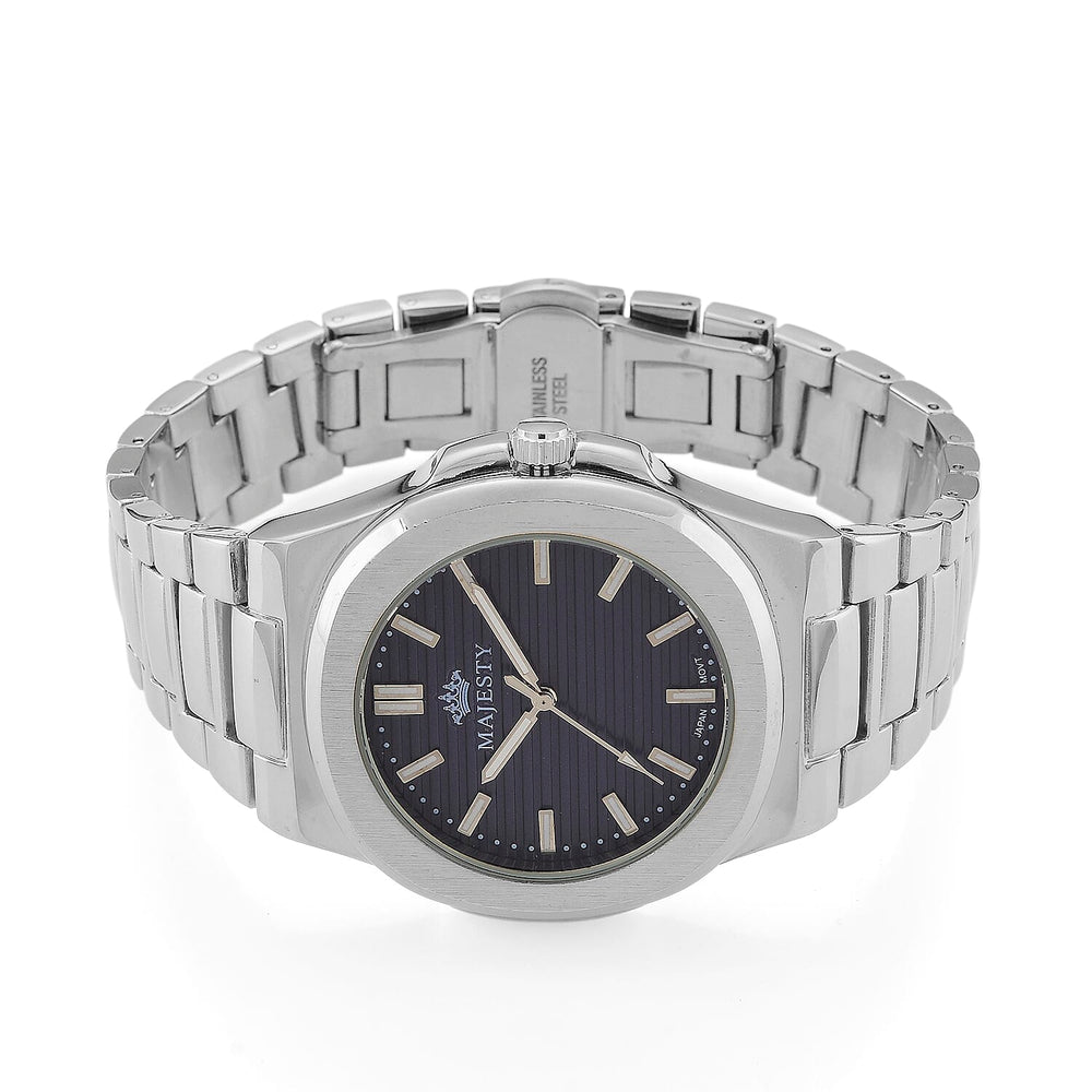ONE TIME DEAL - Majesty Miyota 2035 Movement 3ATM Water Resistant Navy Blue Hydraulic Dial Watch with Silver Colour Strap