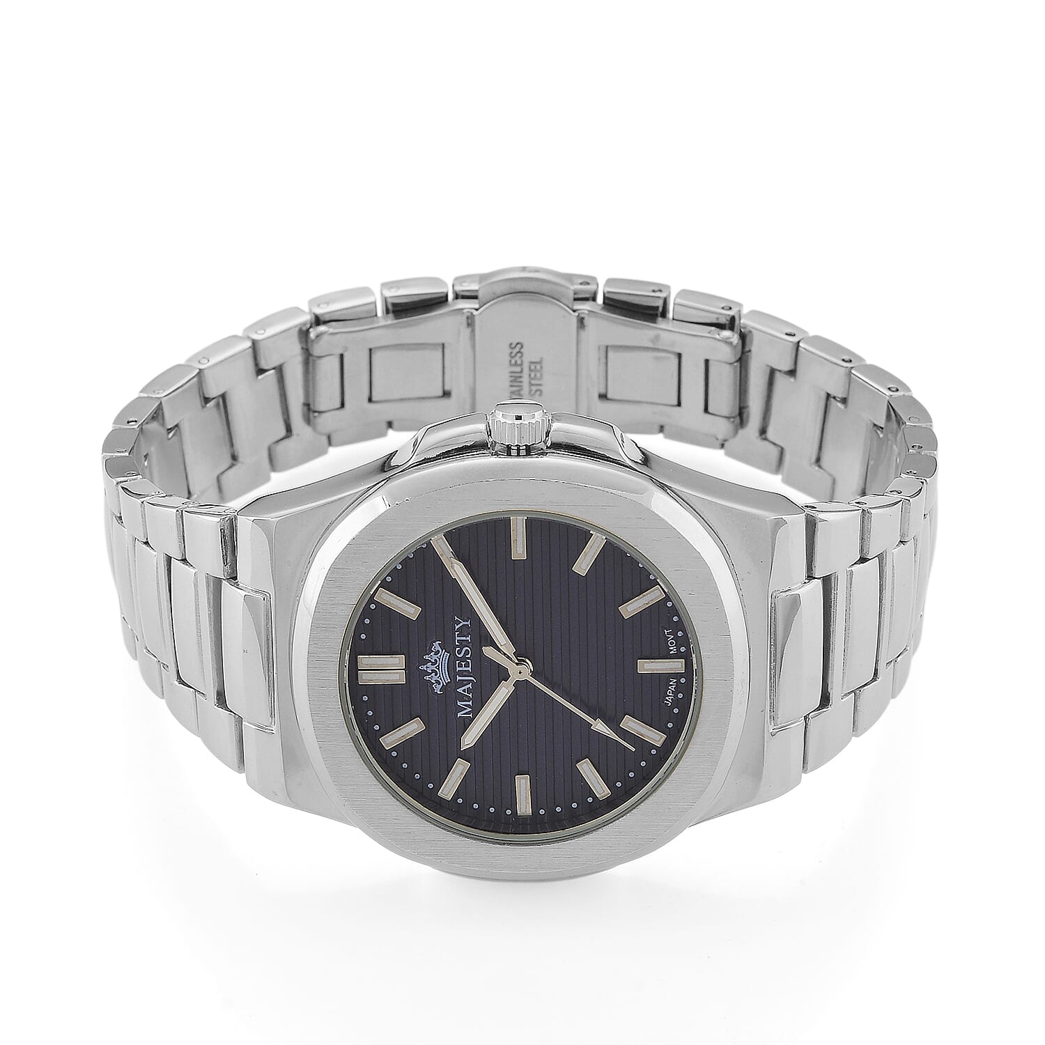 ONE TIME DEAL - Majesty Miyota 2035 Movement 3ATM Water Resistant Navy Blue Hydraulic Dial Watch with Silver Colour Strap