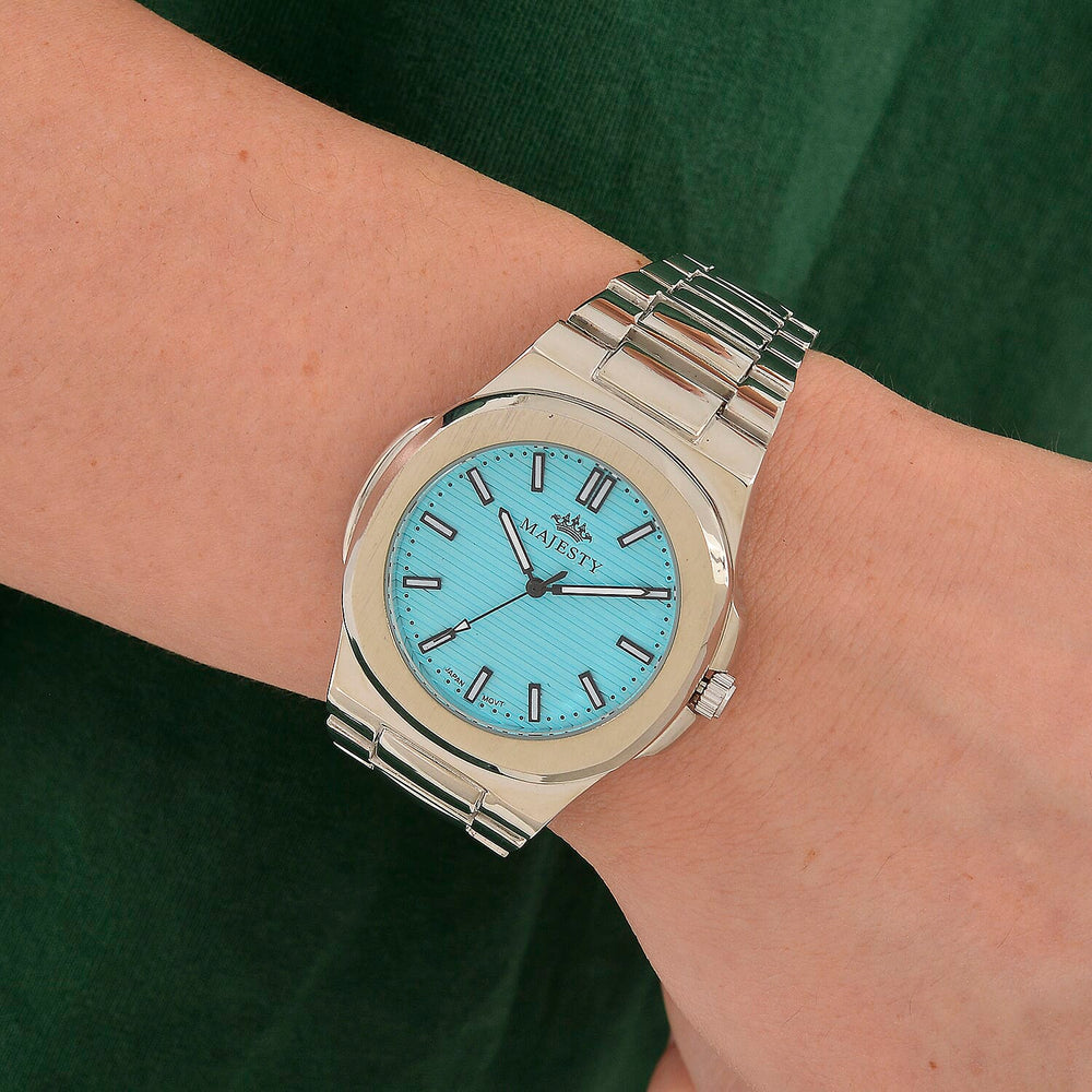 Miyota 2035 Movement 3ATM Water Resistant Sky Blue Hydraulic Dial Watch with Silver Colour Chain Strap