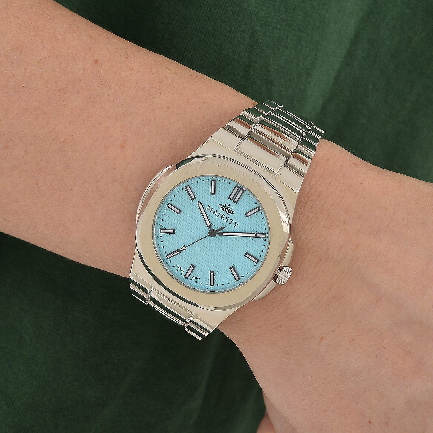 Miyota 2035 Movement 3ATM Water Resistant Sky Blue Hydraulic Dial Watch with Silver Colour Chain Strap