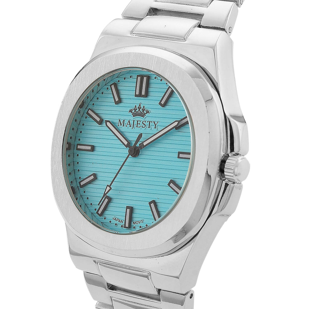 Miyota 2035 Movement 3ATM Water Resistant Sky Blue Hydraulic Dial Watch with Silver Colour Chain Strap